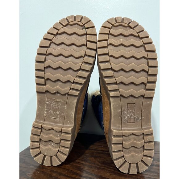 Plaid Lace-Up Winter Duck Boots w/ Faux Fur Lining Size 9 Brown & Blue - Picture 8 of 9